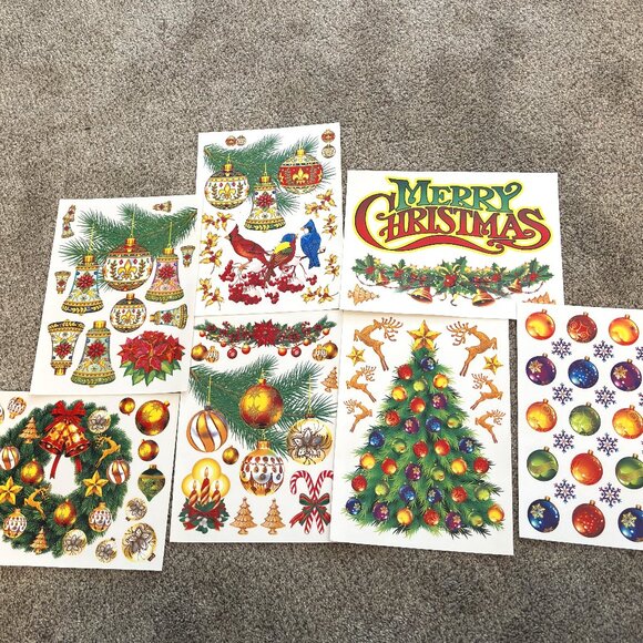 Vtg Super Signs Christmas Window Clings Decoration Collectible Lot Of 8 Sheets - Picture 1 of 4